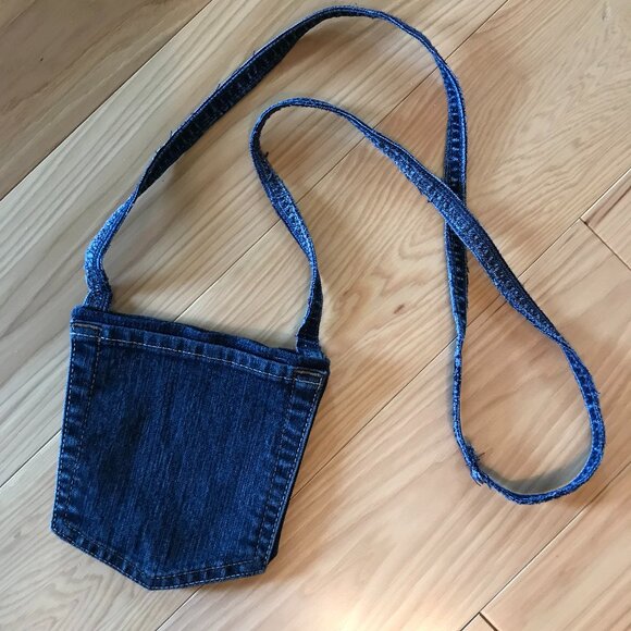 Handmade Crossbody Bag: Over Shoulder Painted Pansy Cell Phone Small Denim Purse - Picture 5 of 9